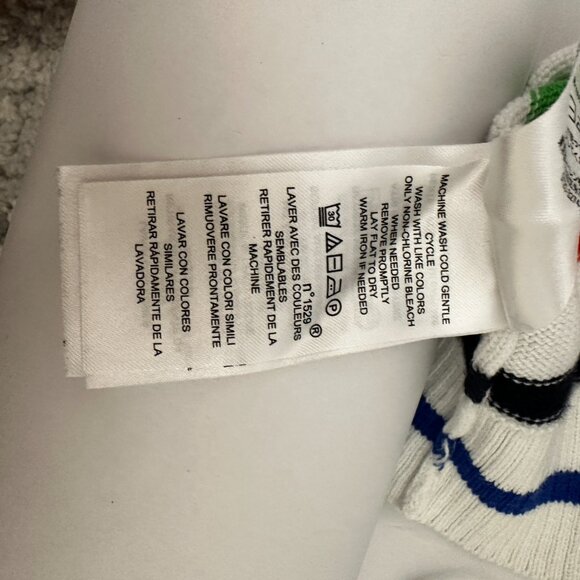 Ralph Lauren Women Sweater White Mulitcolor Rainbow Stripes Gold Buttons Size M - Picture 7 of 7